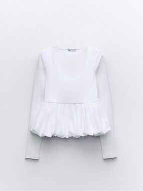 Zara White Long-Sleeve Peplum Top